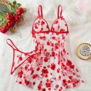 Floral Red Sheer Lingerie Set | Color: Red