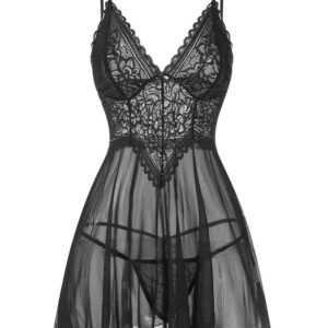 1960S SPAGHETTI STRAPS LACE SHEER NIGHTGOWN