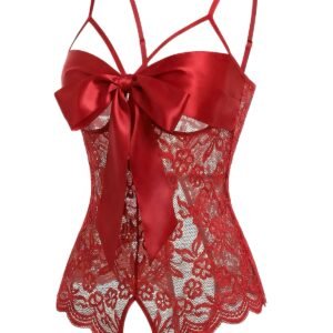 Lace Satin Bow Adjustable Straps Lingerie